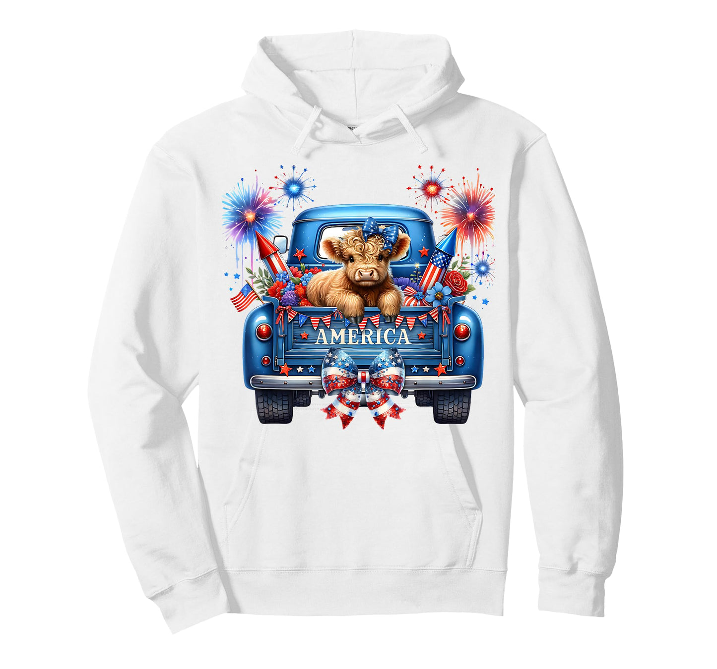 Cute Highland Cow 4th of July USA Flag Patriotic Cow Farmer T-Shirt