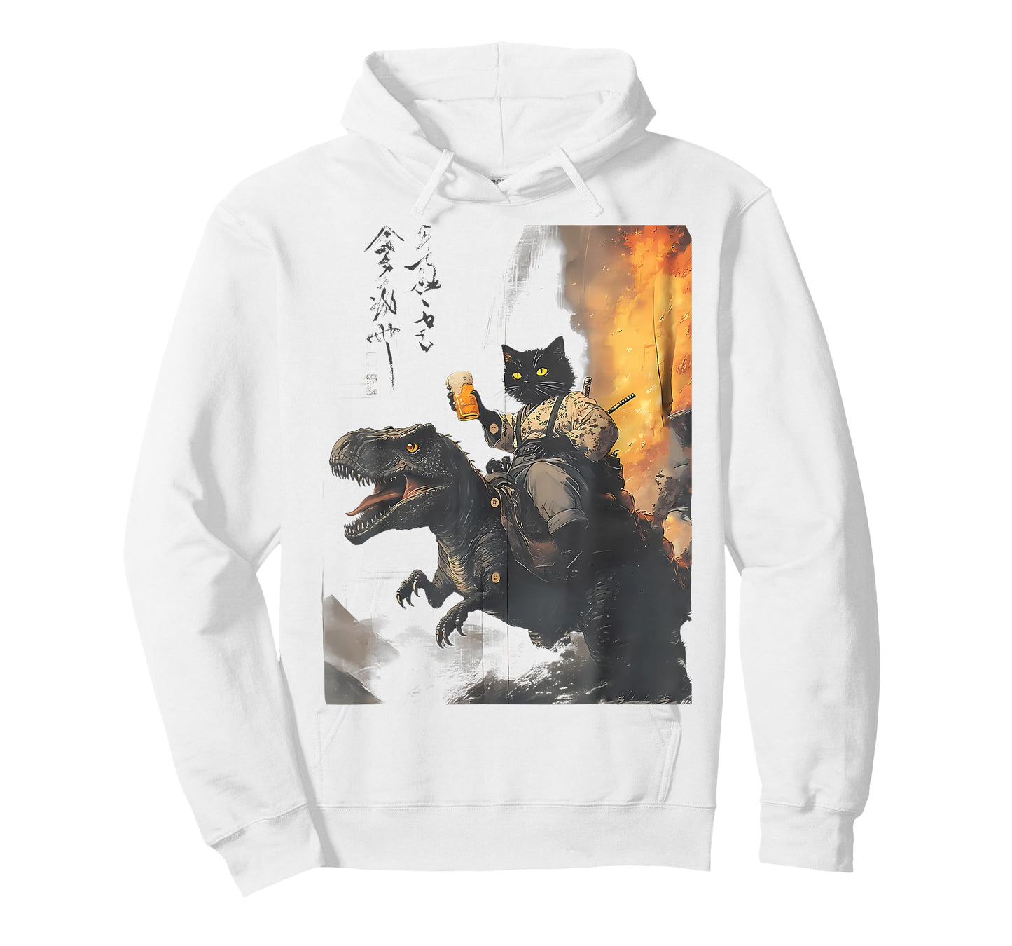 Black Cat Samurai Dinosaur Funny Men Women T-Shirt