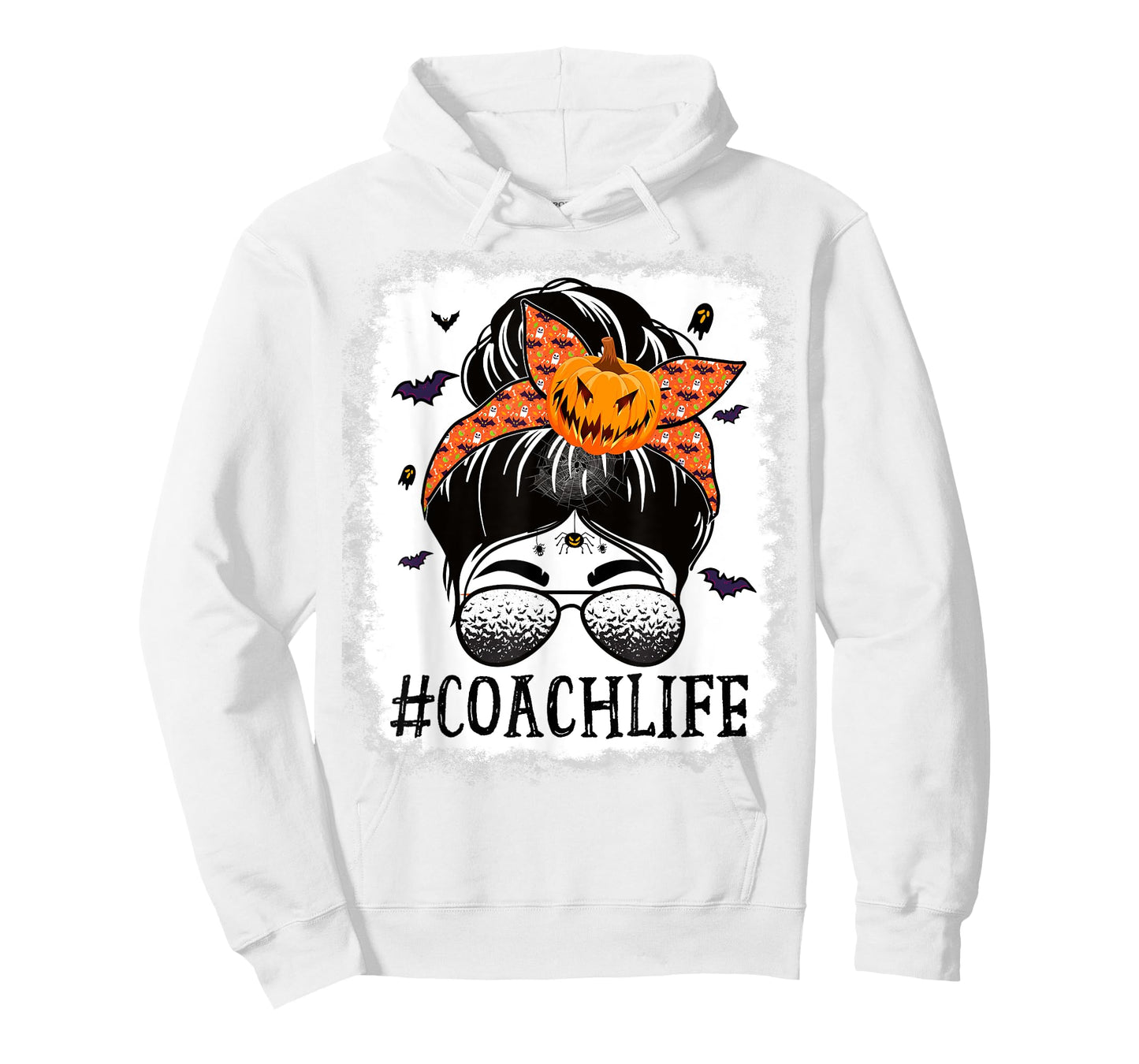 Coach Messy Bun Spooky Pumpkin Bat Orange Halloween Costume T-Shirt