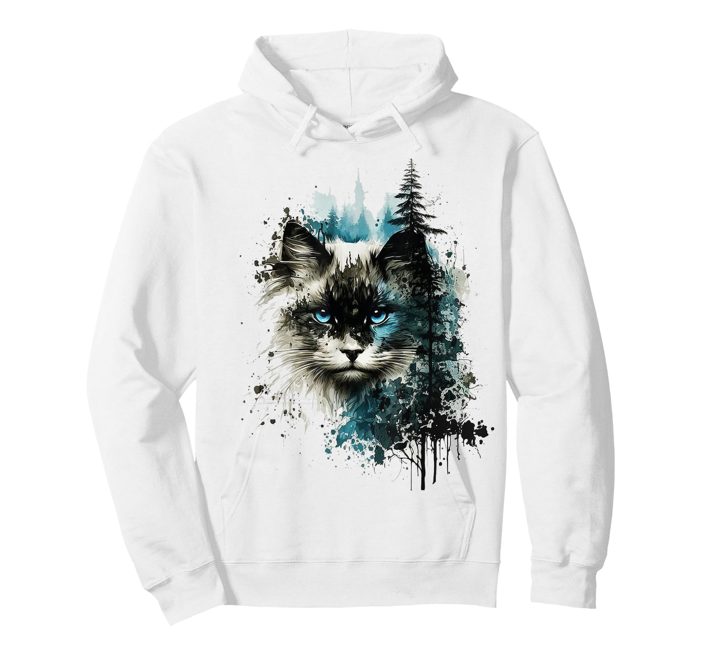 Cat Blue Eyes Cat Motif Art Forest Animal Cat T-Shirt