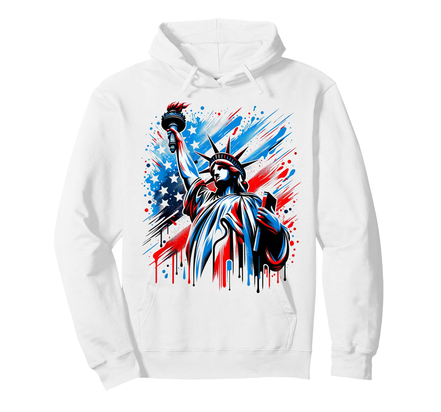 Statue of Liberty Paint Splatter American Flag USA Pride T-Shirt