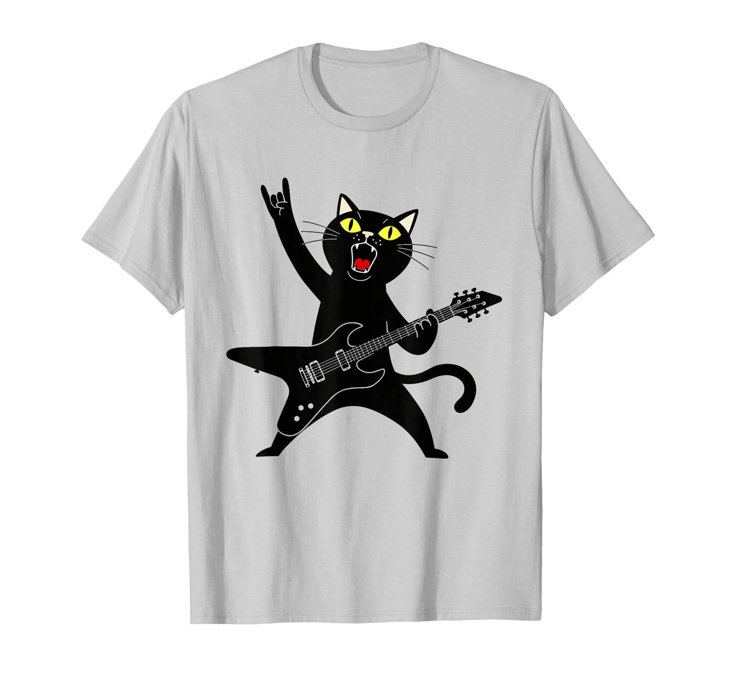 Rock and Roll Black Cat Playing Guitar T-Shirt