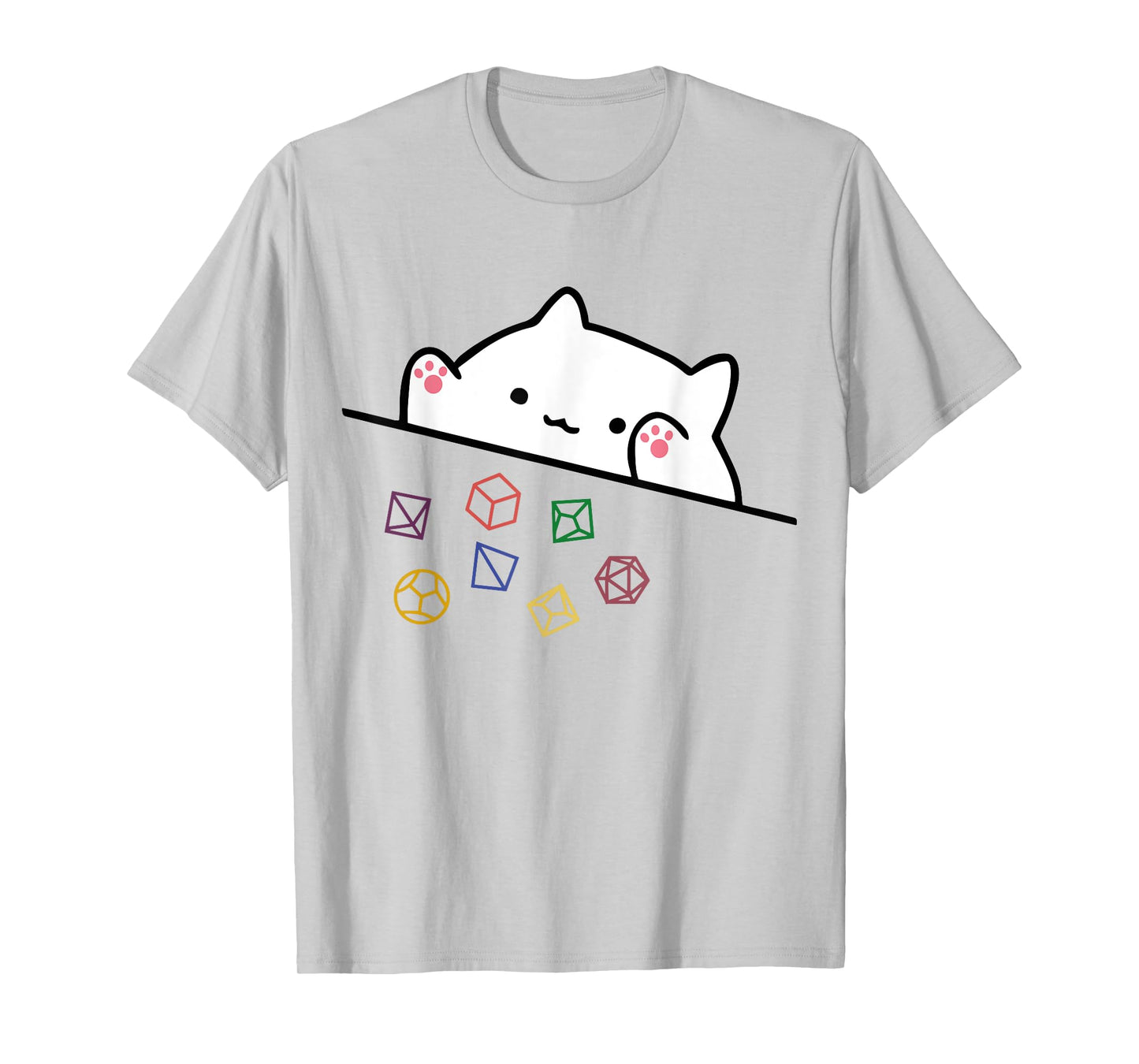 funny Cat Throwing Dice T-Shirt, Small, Grey