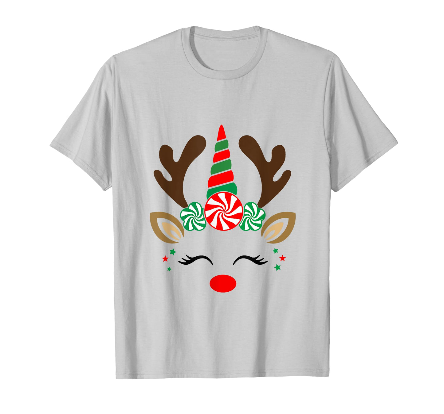 Christmas Reindeer Unicorn Face Cute Unicorn T-Shirt