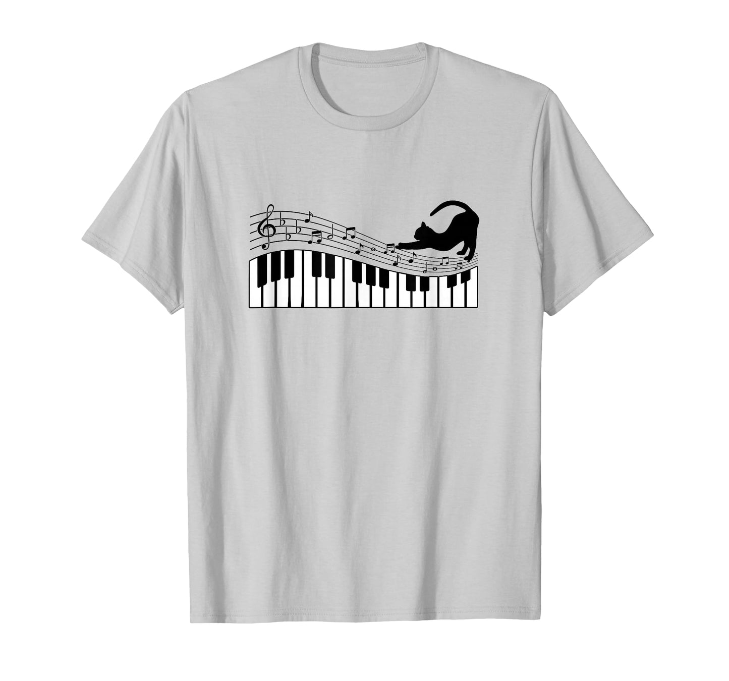 Cute Cat Kitty Playing Piano Music Clef Pianist Musician Art T-Shirt
