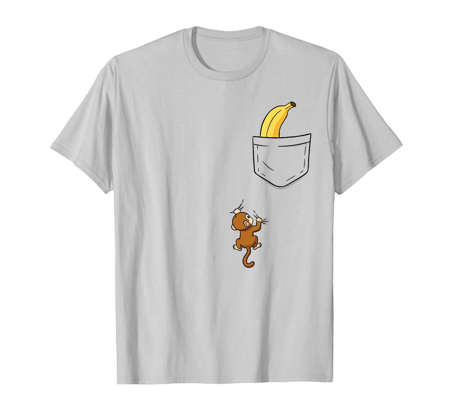 Monkey Climbs for Banana Funny Animal Pocket Design T-Shirt