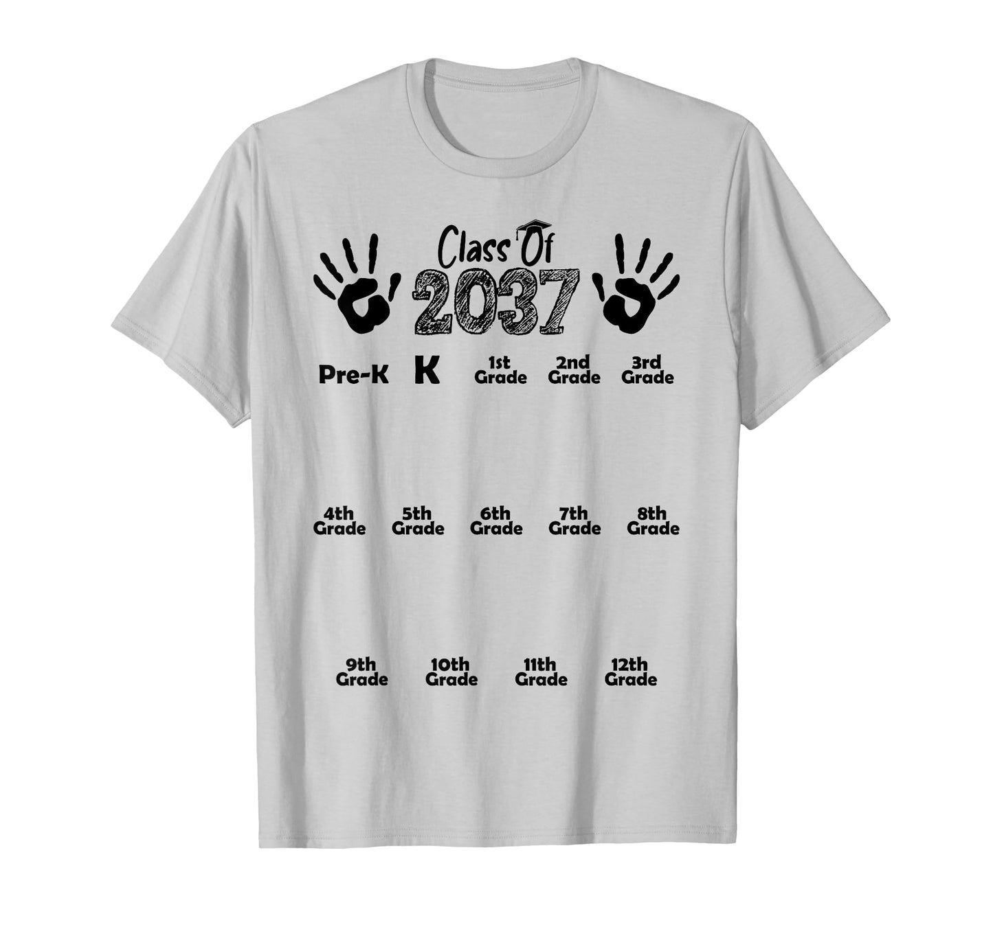 Class of 2037 Grow With Me Shirt Handprint Pre-K 12th Grade T-Shirt