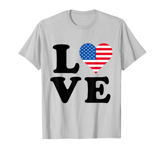 LOVE USA Flag Heart Independence Day 4th July America T-Shirt