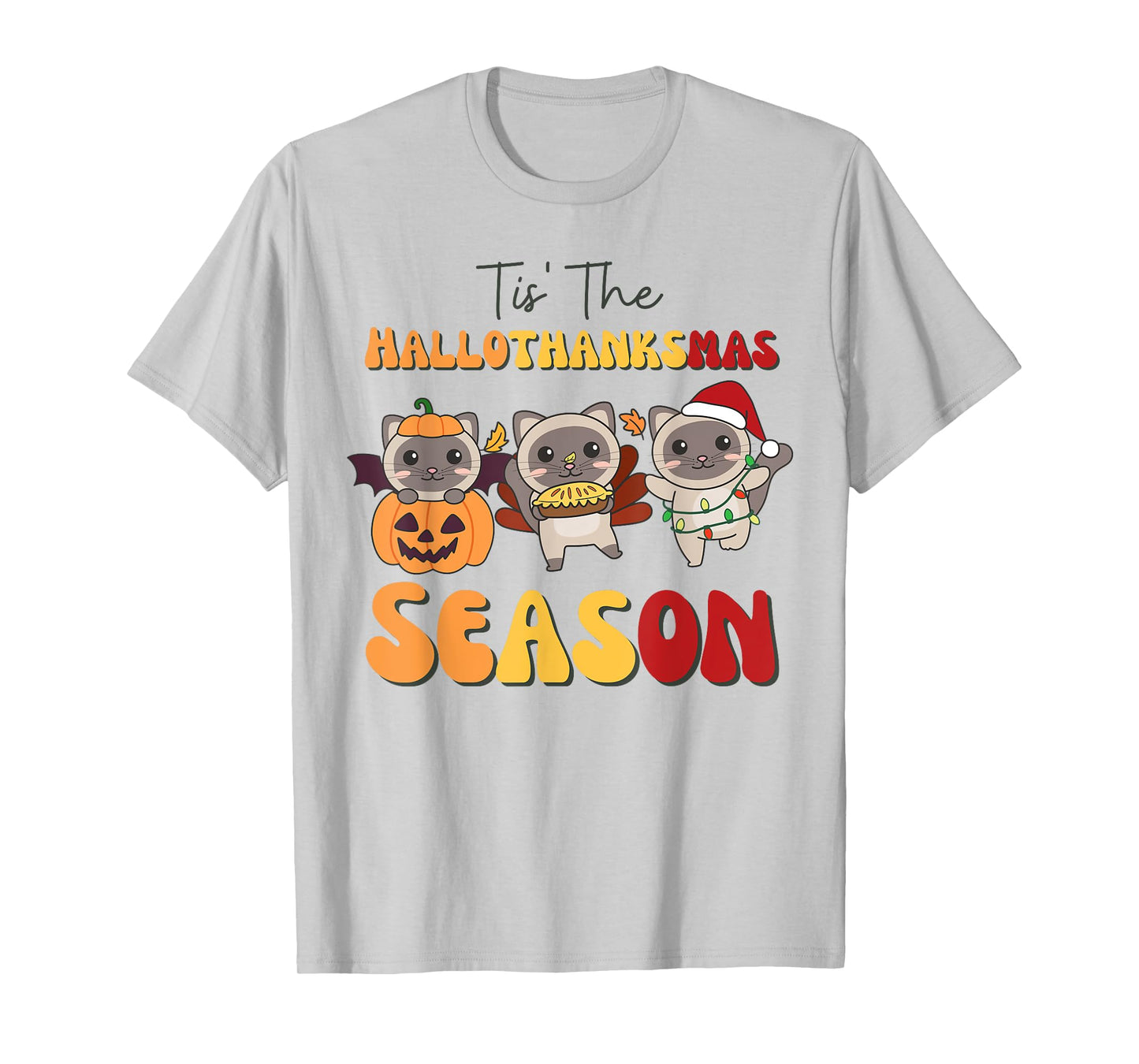 Siamese Cat Christmas Halloween Tis' The Hallothanksmas T-Shirt