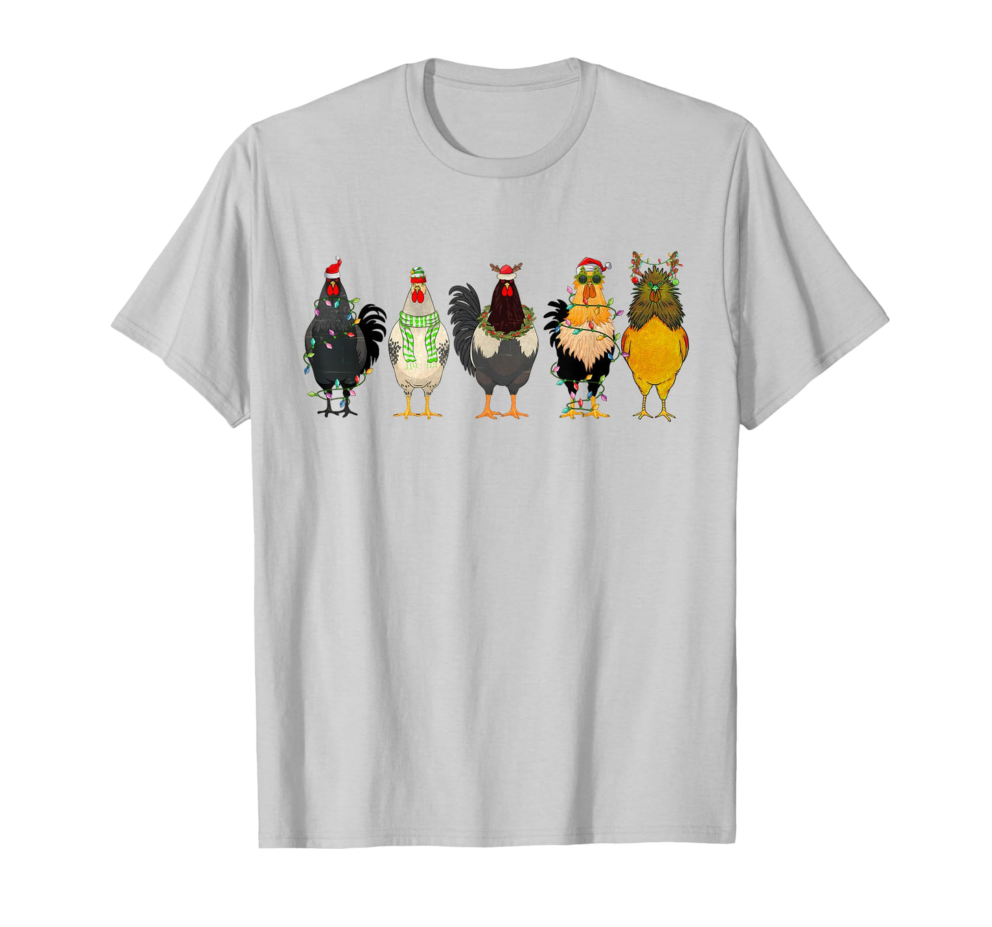 Christmas Chickens Funny Chicks XMAS Lights Cat Santa Hat T-Shirt