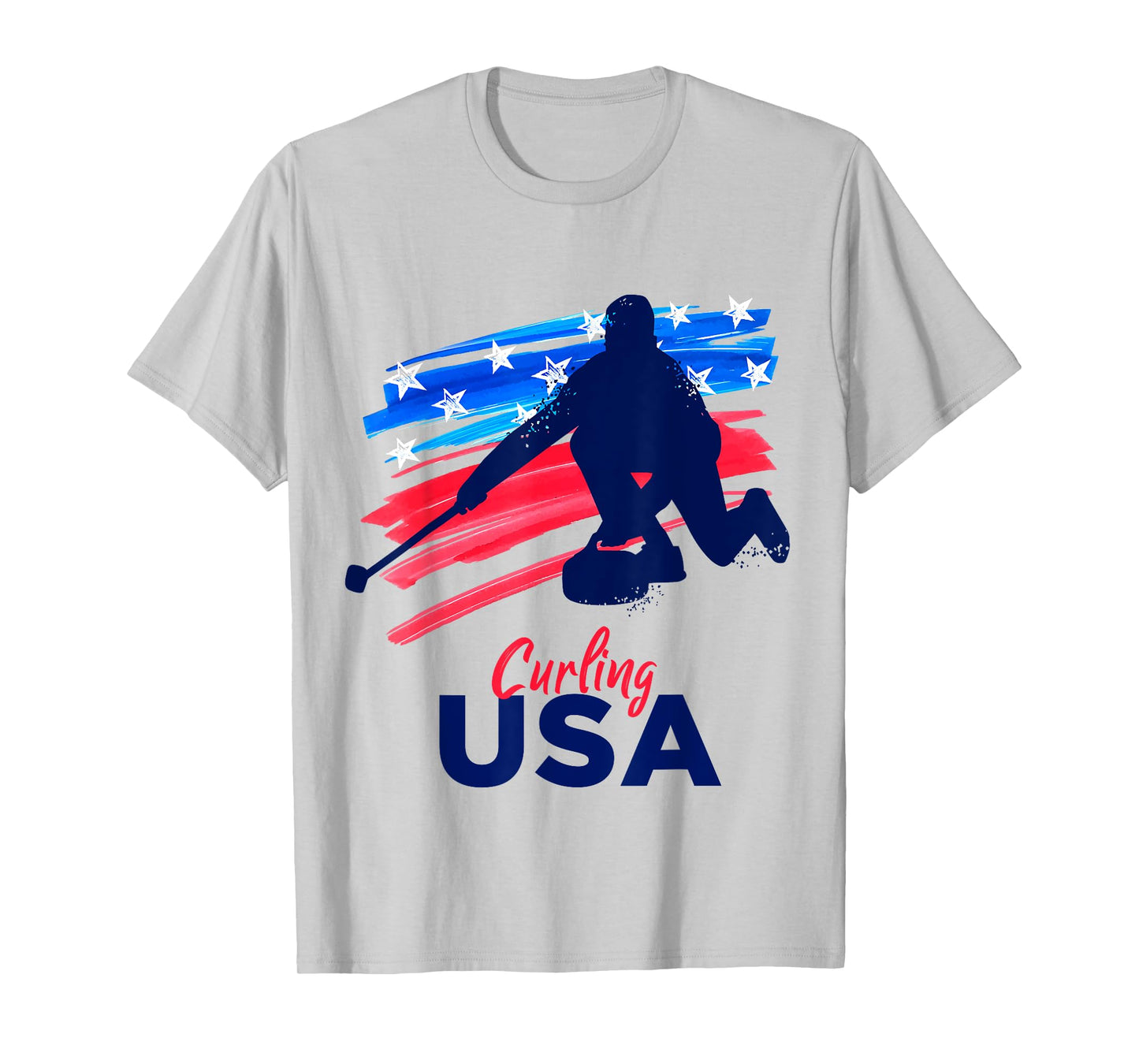Curling USA Support the Team Tshirt USA Flag Curl Clean Women Girls Kids Men T-Shirt