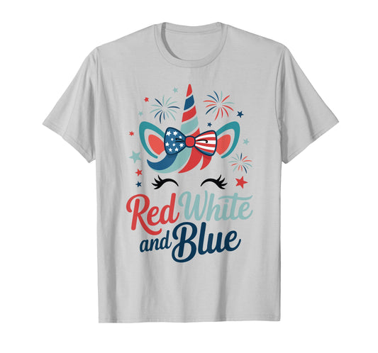 Girl Red White Blue Flag Unicorn 4th July Toddler Patriotic T-Shirt