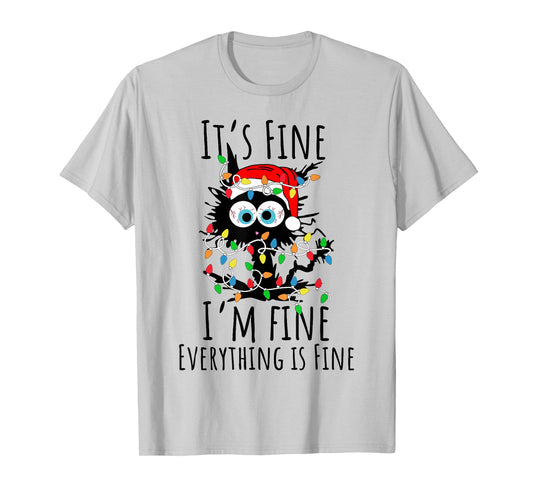 Christmas Black Cat It's Fine I'm Fine Everything is Fine T-Shirt