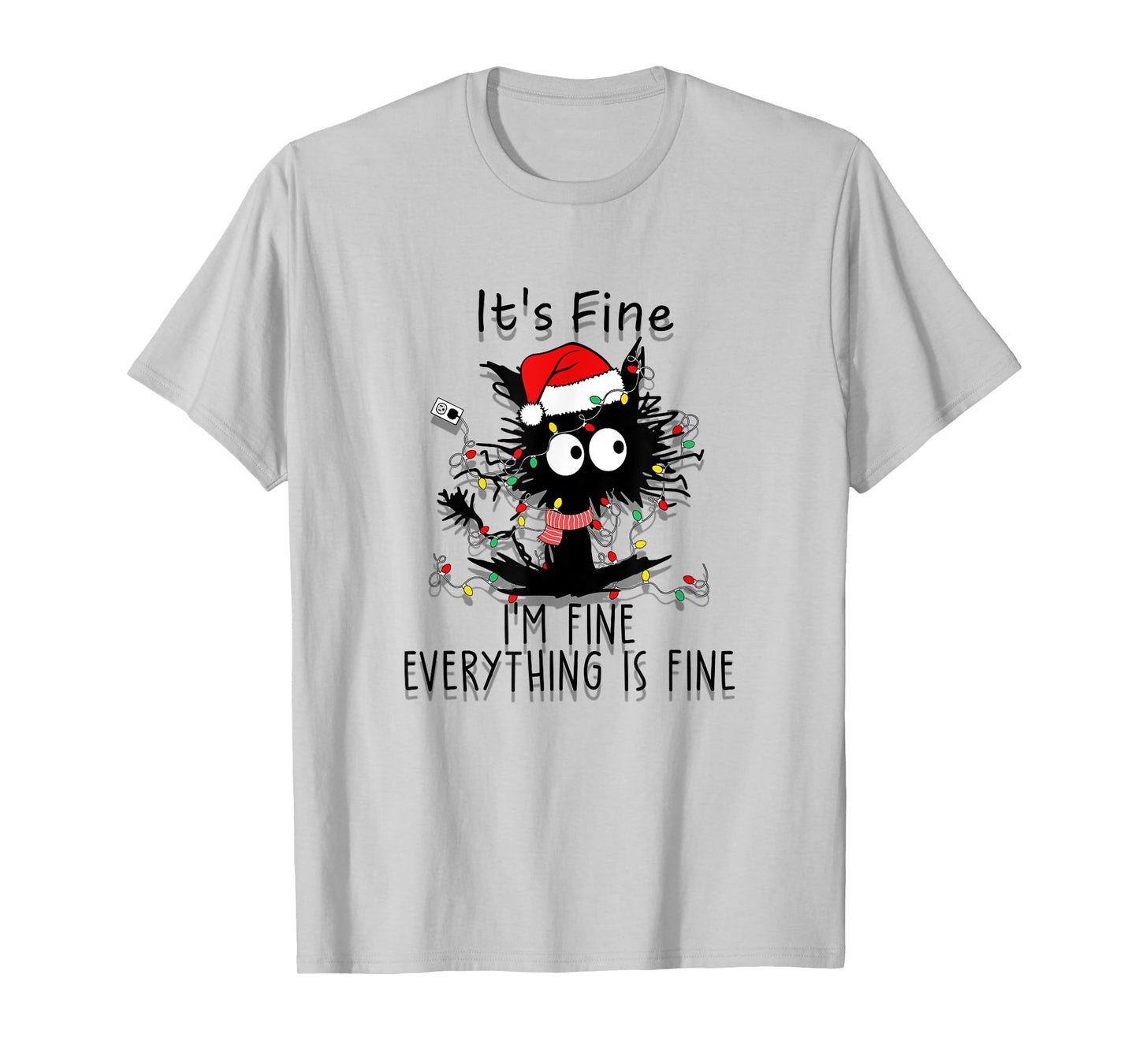 Funny Frazzled Cat At Christmas I'm Fine Everything Is Fine Men Women T-Shirt
