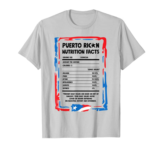 Puerto Rican Nutrition Facts Puerto Rico Flag Hispanic Women T-Shirt
