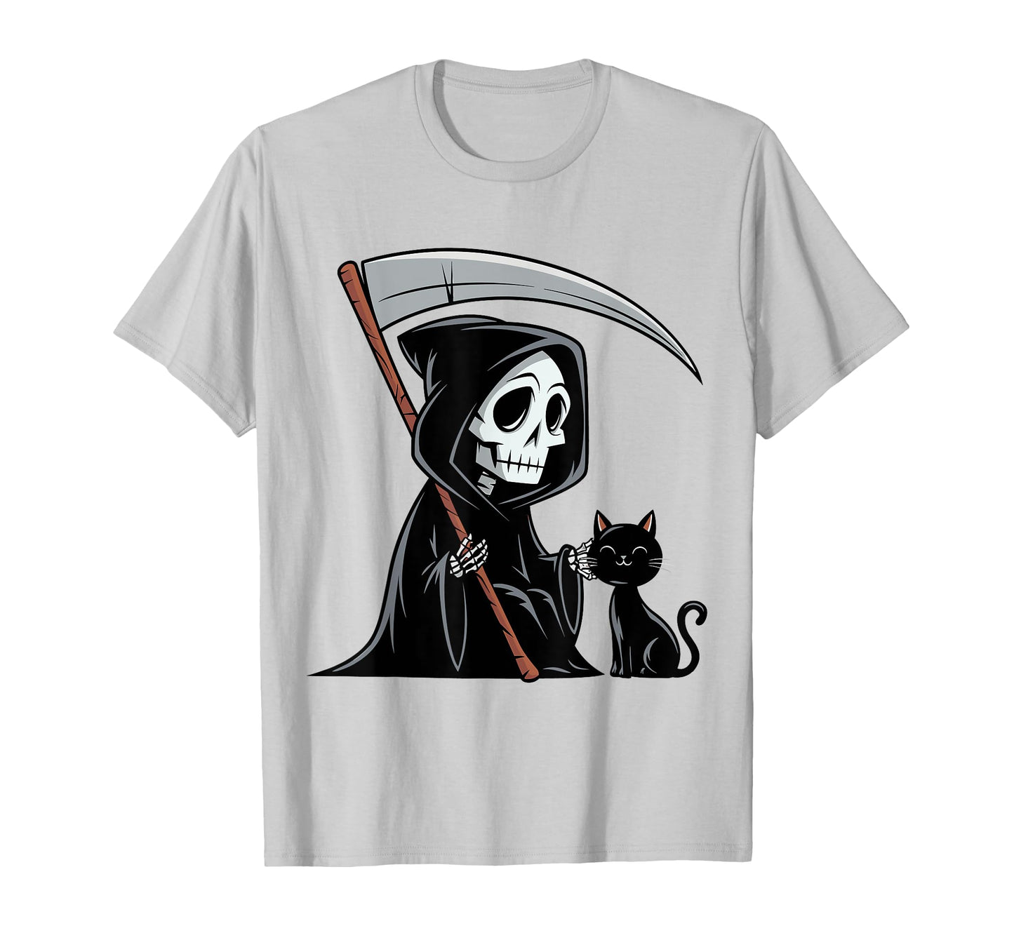 Funny Grim Reaper Black Cat Lovers Spooky Halloween Cats Men Women T-Shirt