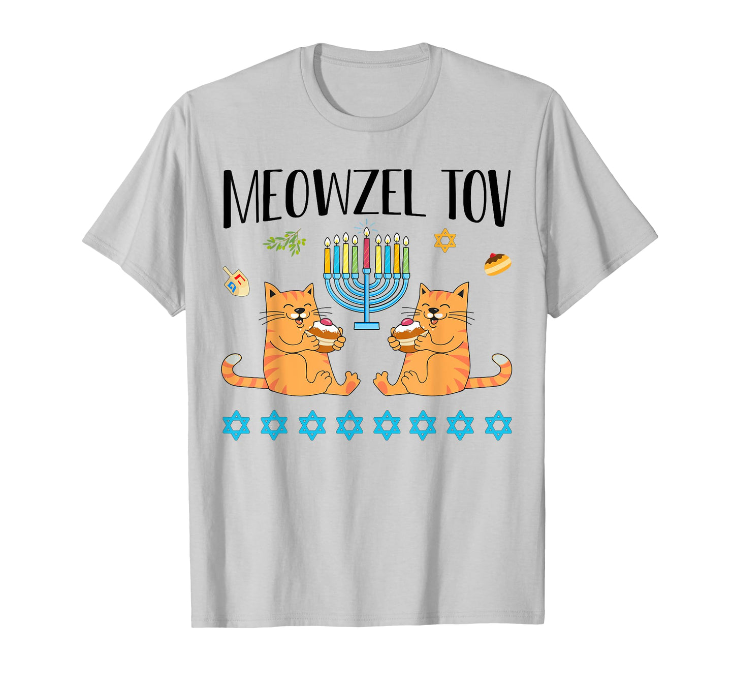 Meowzel Tov Menorah Cat Hanukkah Chanukah Jewish Funny Gift T-Shirt