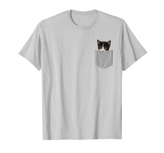 Cute Cat Peeking in Pocket T-Shirt Cat Lover Tshirts T-Shirt