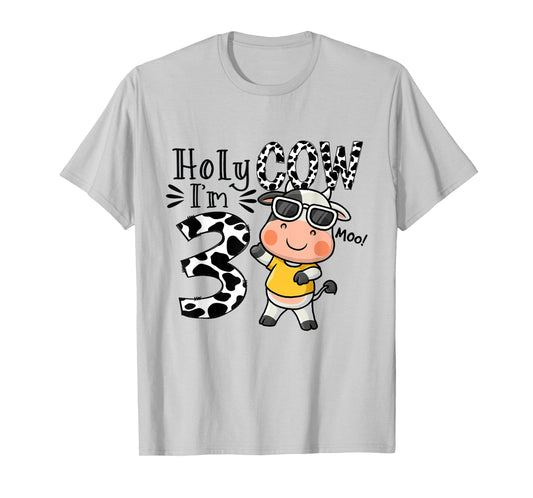 Cute Holy Cow I'm 3 Birthday Boy 3rd Cow Farm Animals Bday T-Shirt