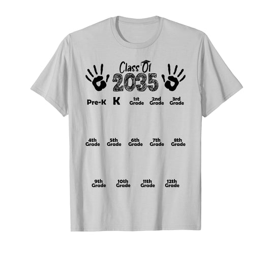 Class of 2035 Grow With Me Shirt Handprint Pre-K 12th Grade T-Shirt