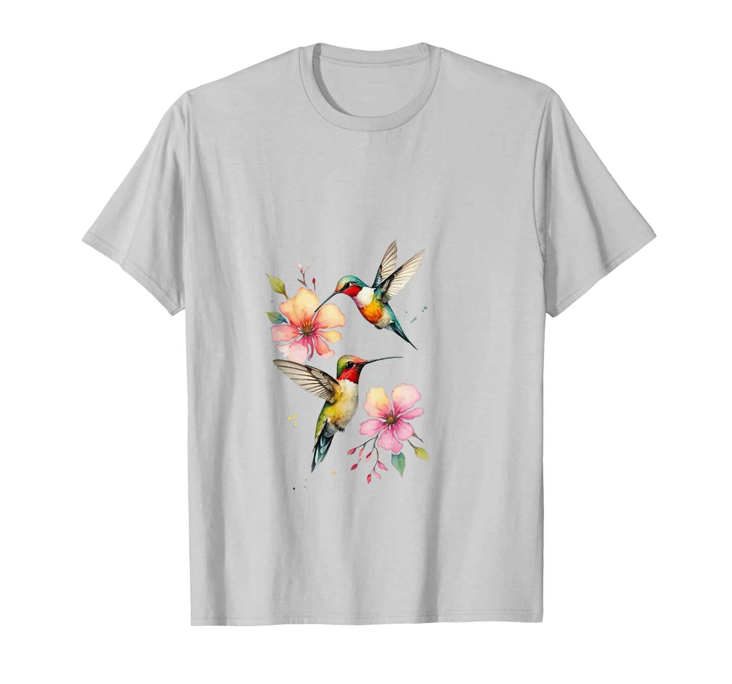 Vibrant Hummingbirds and Floral Watercolor Artwork T-Shirt