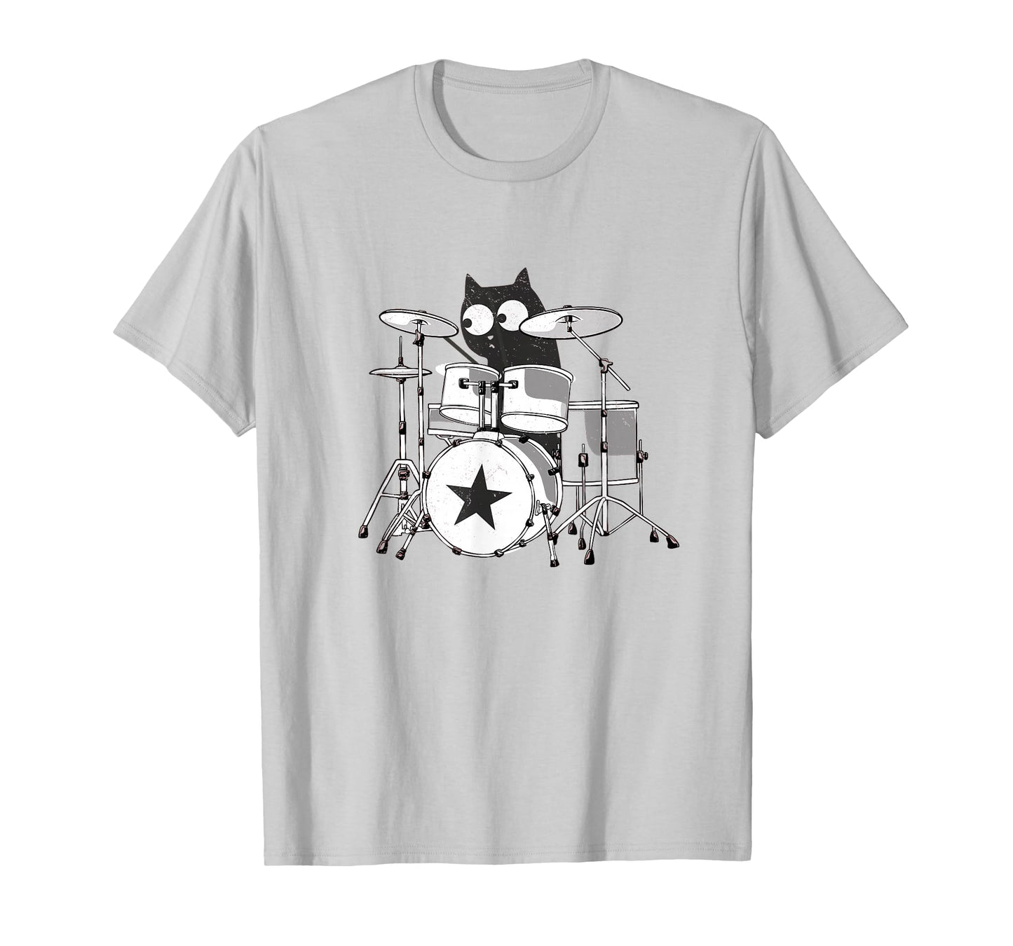 Funny Drummer Cat Playing in Band Kitty Punk Rockstar Kitten T-Shirt
