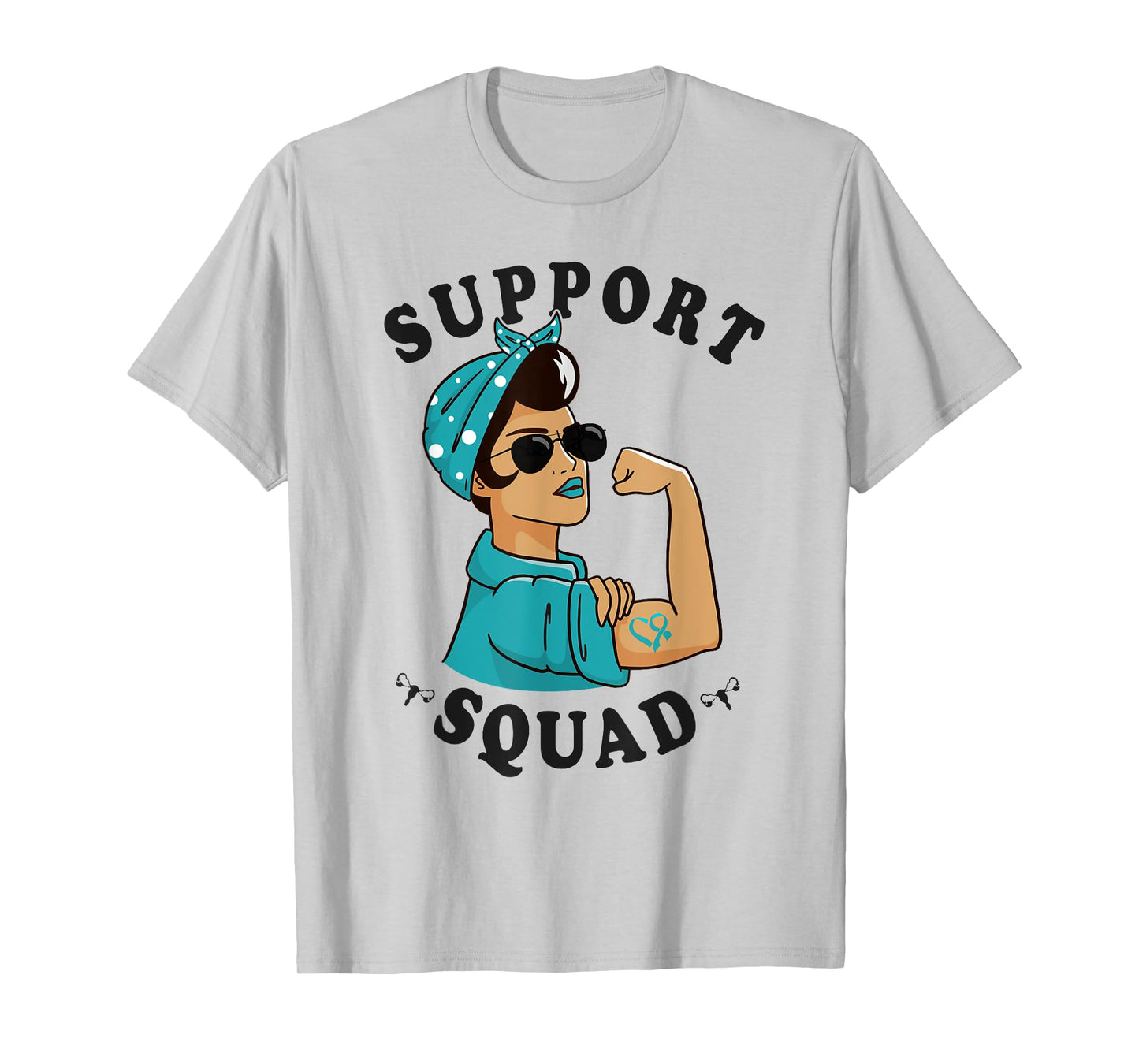 "Support Squad" Teal Ribbon Bandana Women Ovarian Cancer T-Shirt