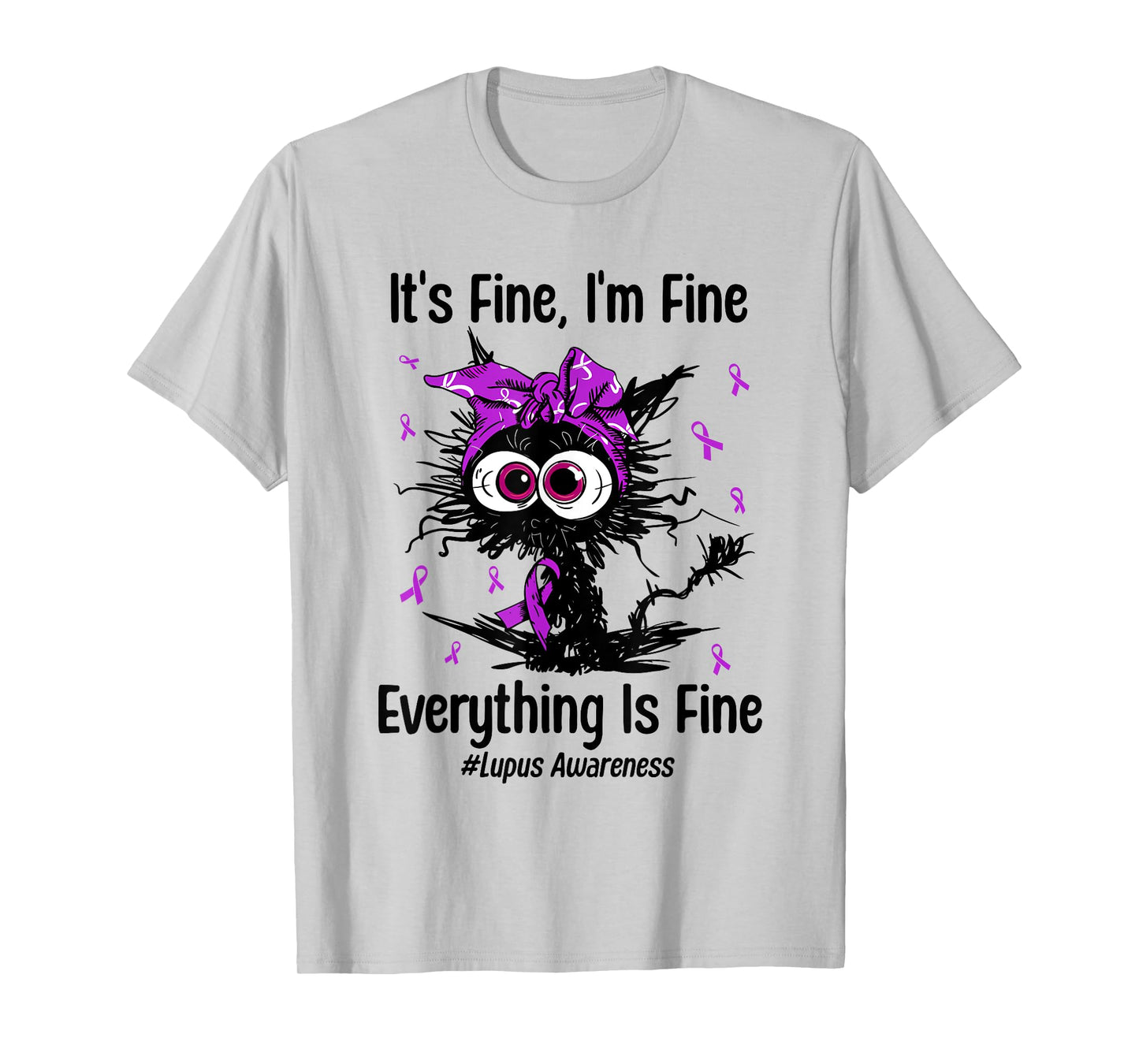 Funny Cat Lupus Awareness Warrior Fighter Purple Ribbon T-Shirt for Men Women Kids