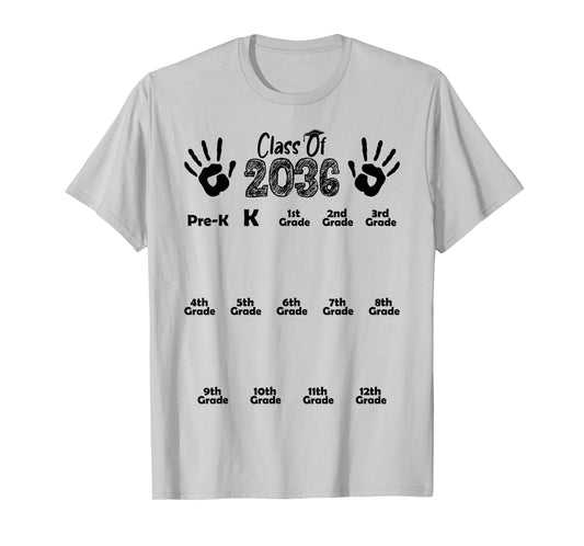Class of 2036 Grow With Me Shirt Handprint Pre-K 12th Grade T-Shirt