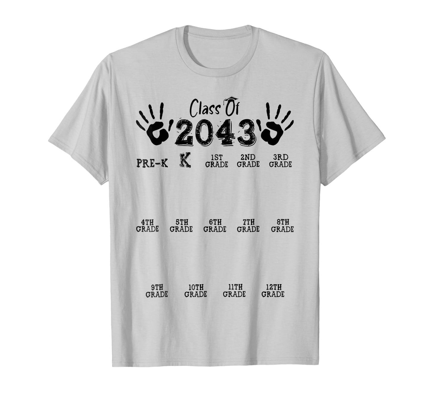 Class of 2043 Grow With Me Shirts Handprint Pre-K 12th Grade T-Shirt