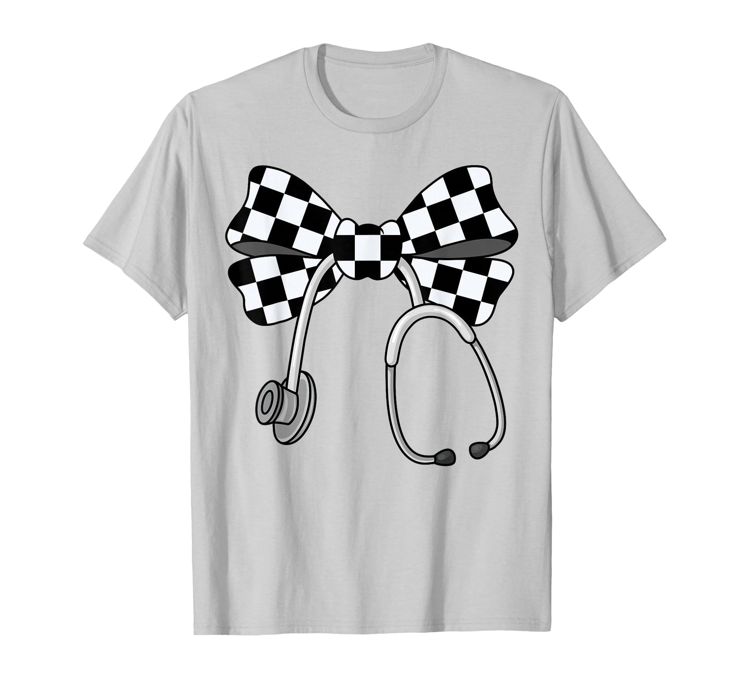 Checkered Coquette Nurse Stethoscope Bow Checkered Nurse T-Shirt