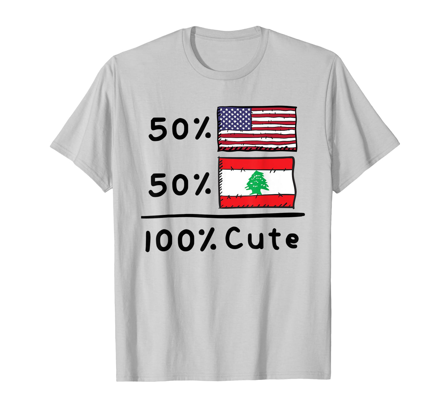 50% American 50% Lebanese 100% Cute Lebanon USA Flags T-Shirt