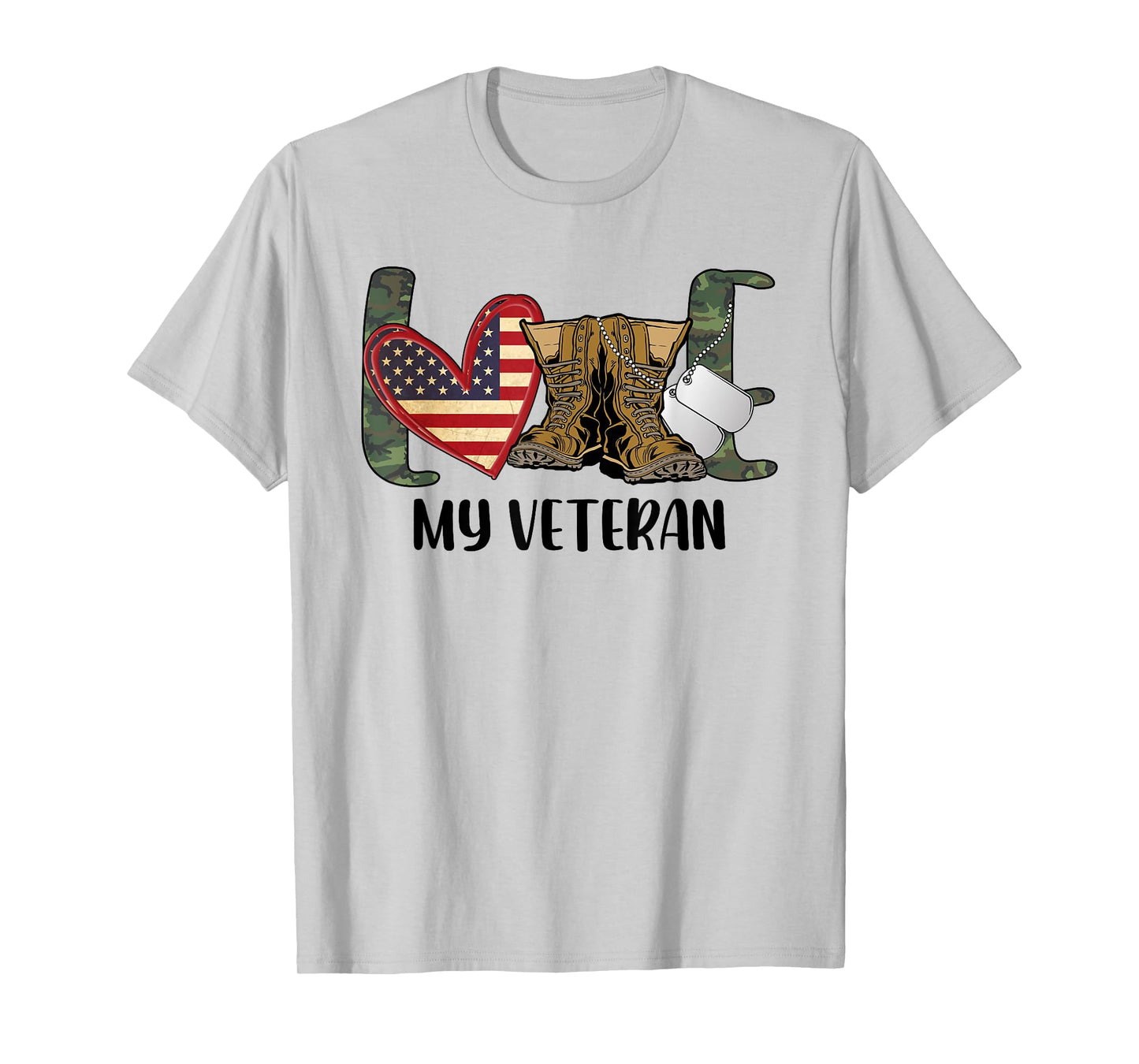 I Love My Veteran Camouflage USA Flag Military Army Wife T-Shirt