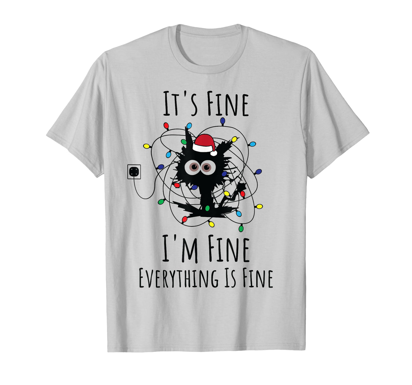 I'm Fine Everything Is Fine Cute Cat Christmas Lights Xmas T-Shirt