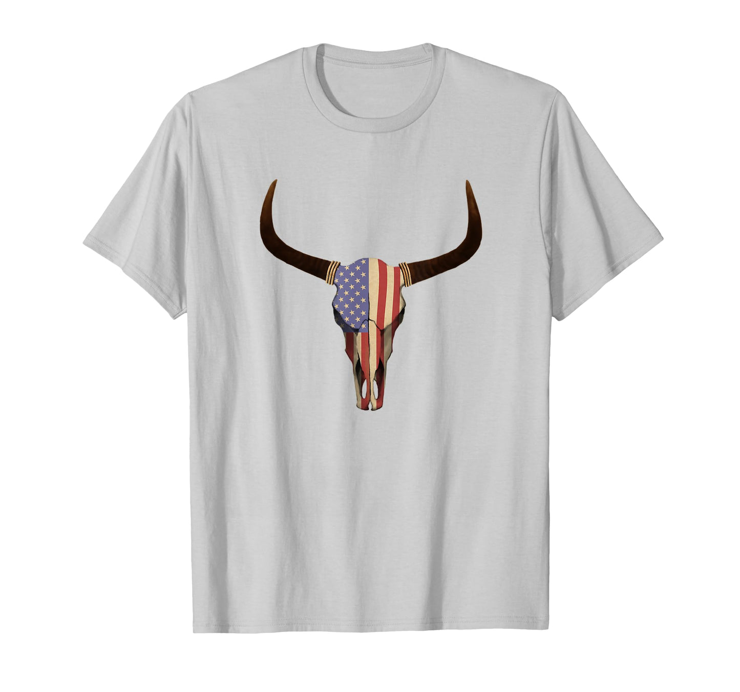 American Flag Cow Skull T Shirt - Bull Skull Shirt T-Shirt