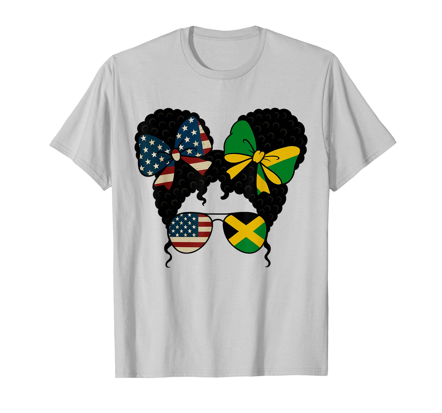 Half American Jamaican Girl Afro Hair USA Jamaica Flag T-Shirt