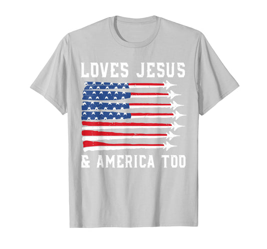 Toddler Boy Loves Jesus & America Too 4th july Jet Fighter T-Shirt