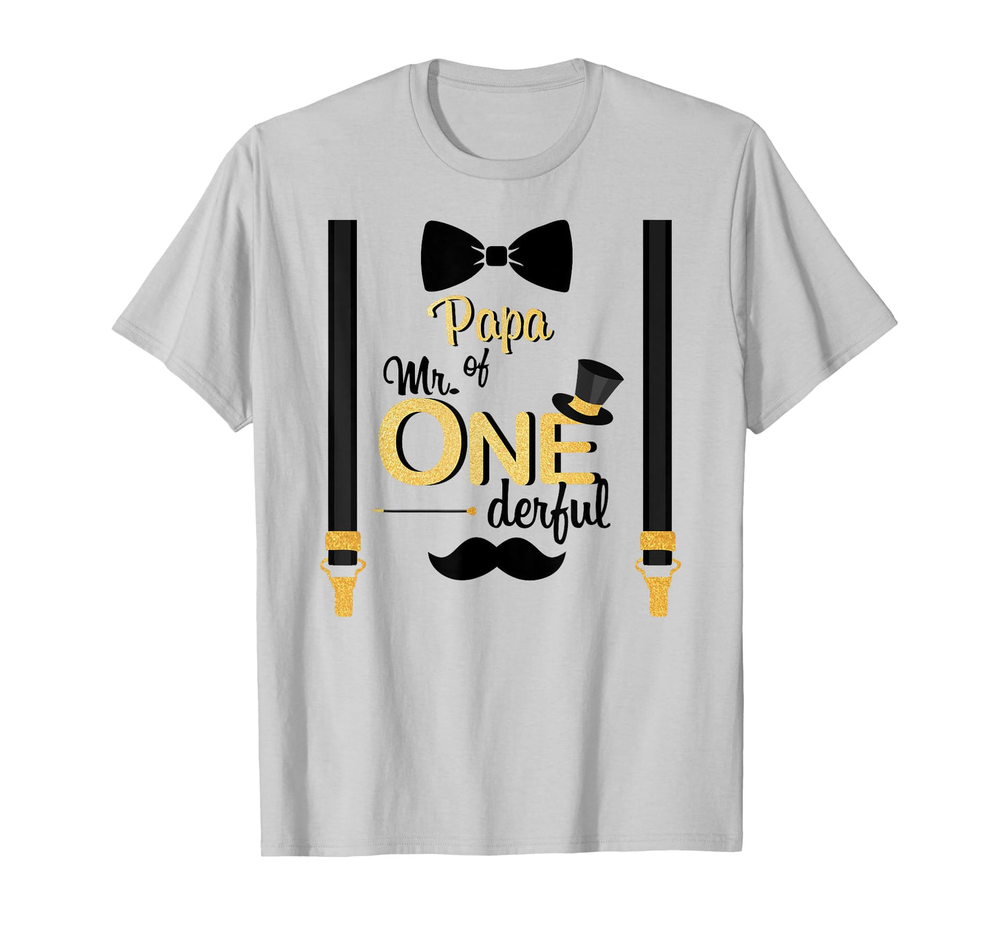 Papa Of Mr One-derful Party Gold-Black Mustache 1st Birthday T-Shirt