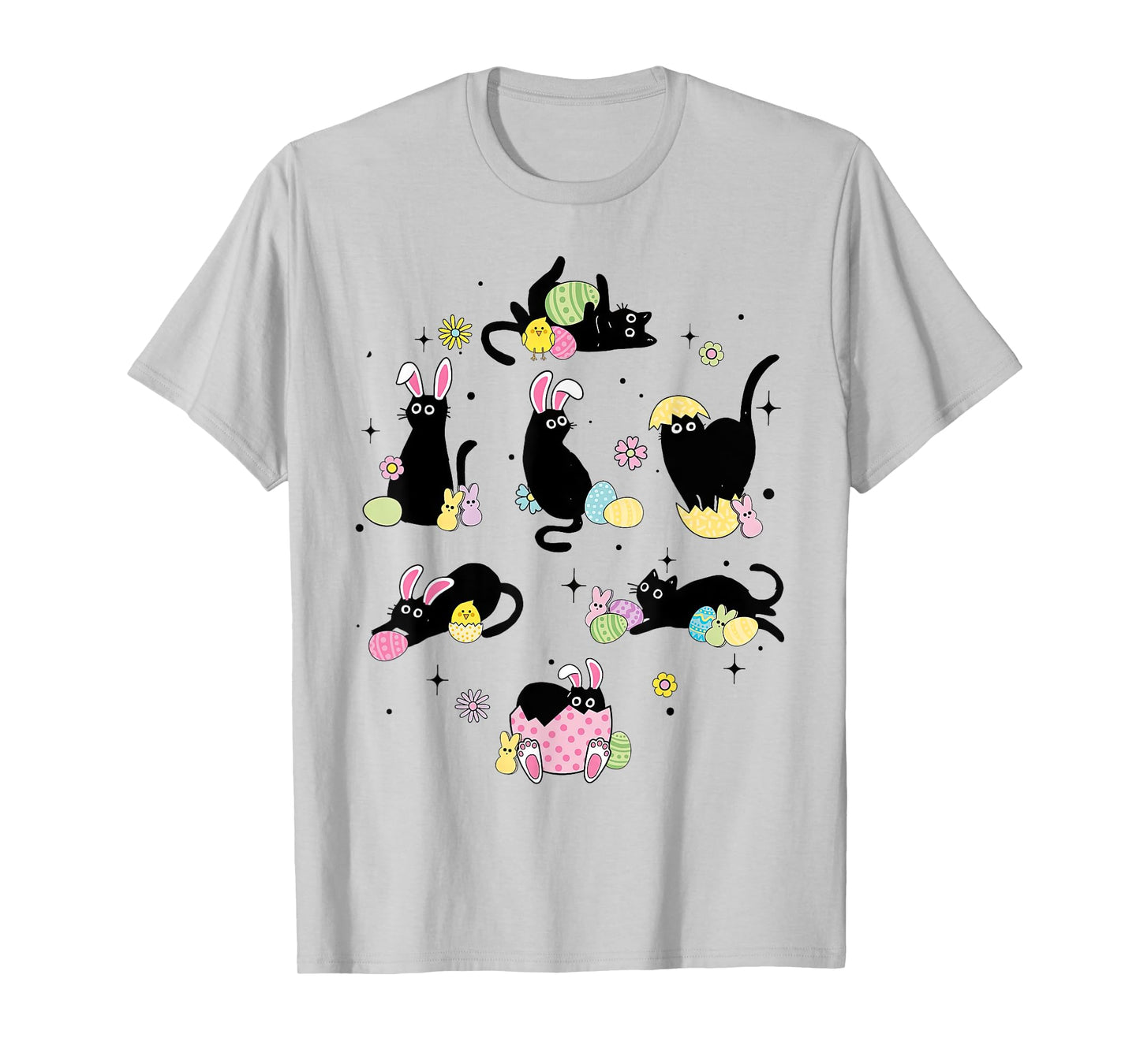Black Cat with Bunny Eggs Happy Easter Day Matching T-Shirt
