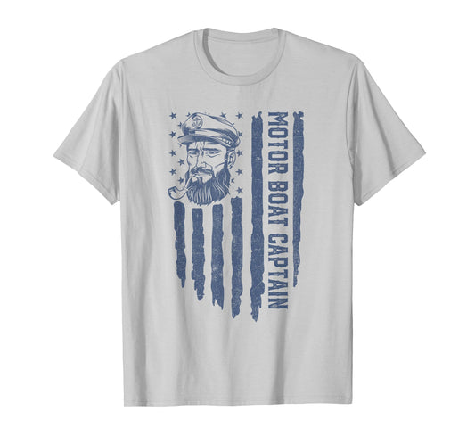 Motor Boat Captain American Flag Pontoon Boating 4th of July T-Shirt