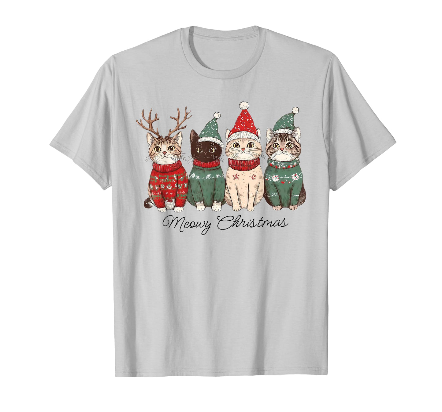 Meowy Catmas Cat Christmas Lights Xmas Pajamas Cat Lover T-Shirt