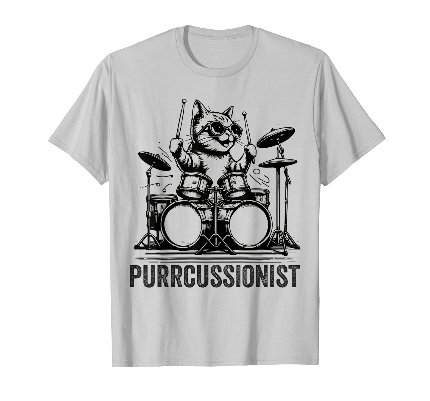 Kitten Rock Playing Drums Retro Drummer Cat Purrcussionist T-Shirt