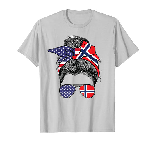 Norwegian Women Girl USA Heritage American Norway Flag T-Shirt