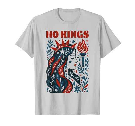 No Kings Retro Patriotic Woman Liberty Art 4th of July T-Shirt