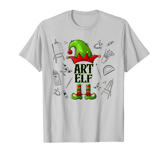 Art Elf Christmas Pajama Merry Christmas Art Teacher T-Shirt for Men Women Kids