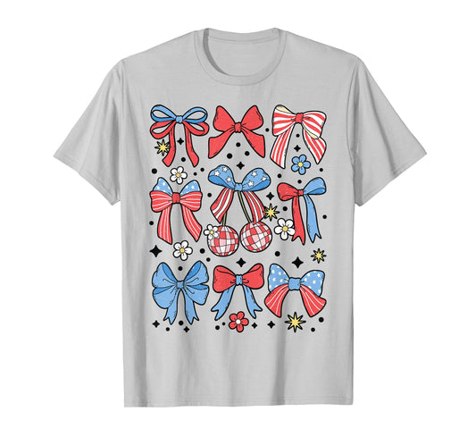 Coquette Bow 4th of July Preppy USA American Flag Girl Women T-Shirt