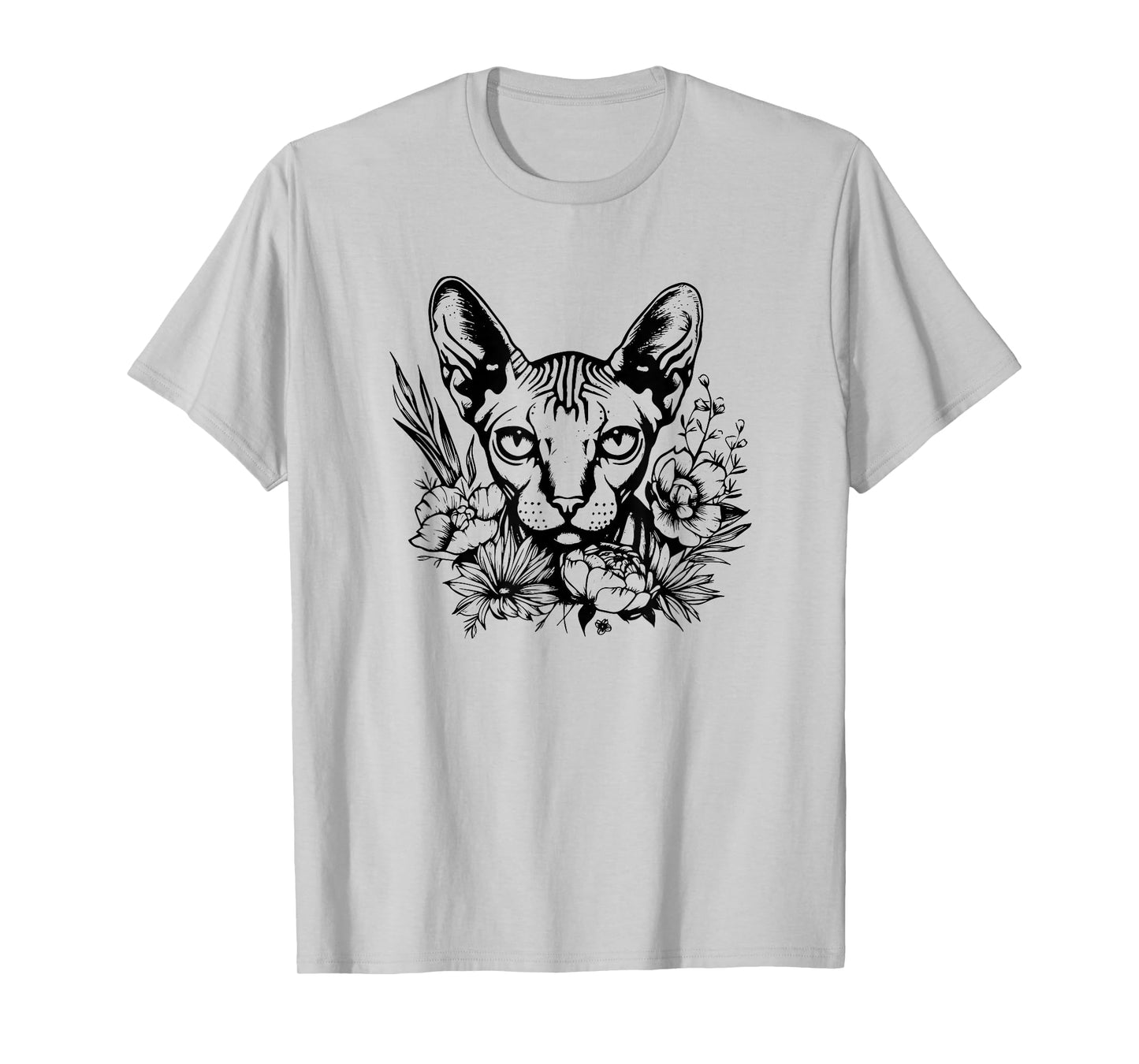Womens Girls Flowers Pet Floral Hairless Sphynx Cat Lover T-Shirt