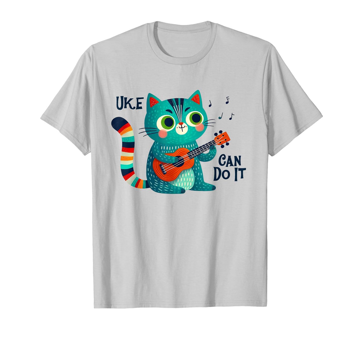 Funny Ukulele Playing Cat Uke Can Do It Whimsical Folk Music Men Women Girls Kids T-Shirt