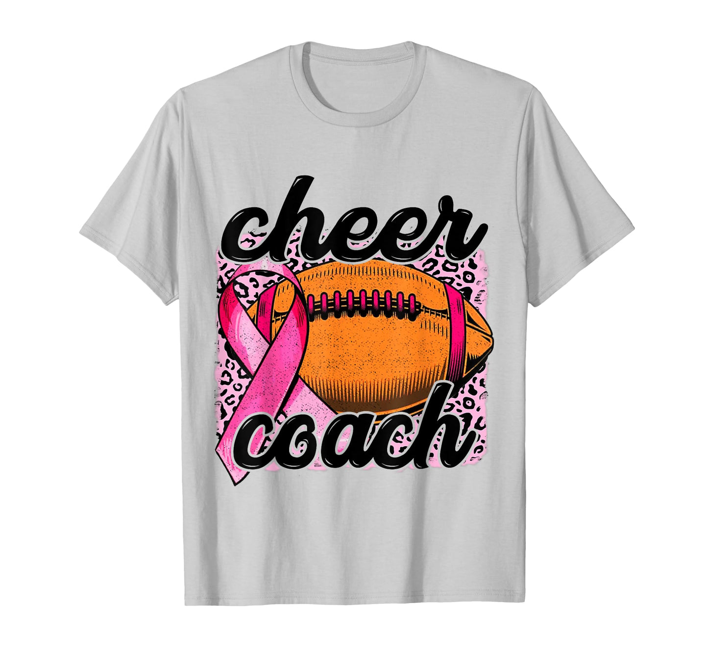 Cheer Coach Breast Cancer Football Pink Ribbon Awareness T-Shirt