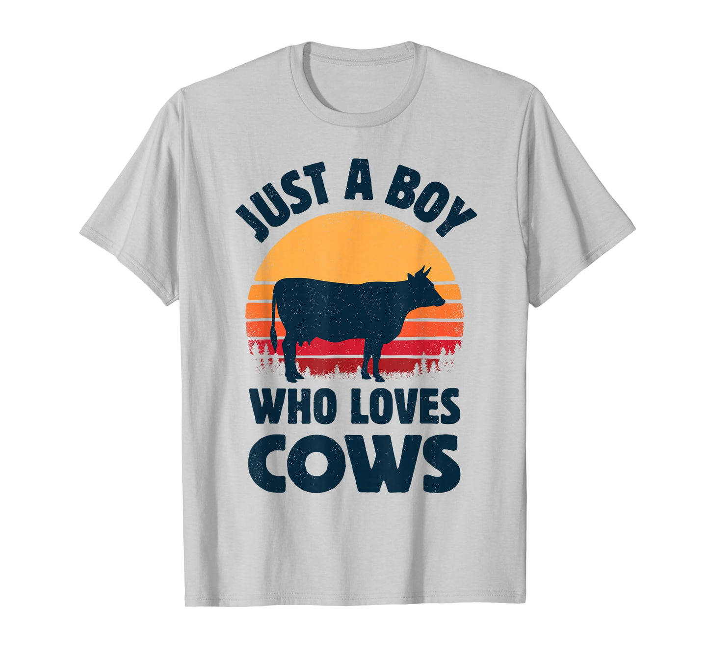 Cow Just A Boy Who Loves Retro Farm Animal Farmer Sunset T-Shirt